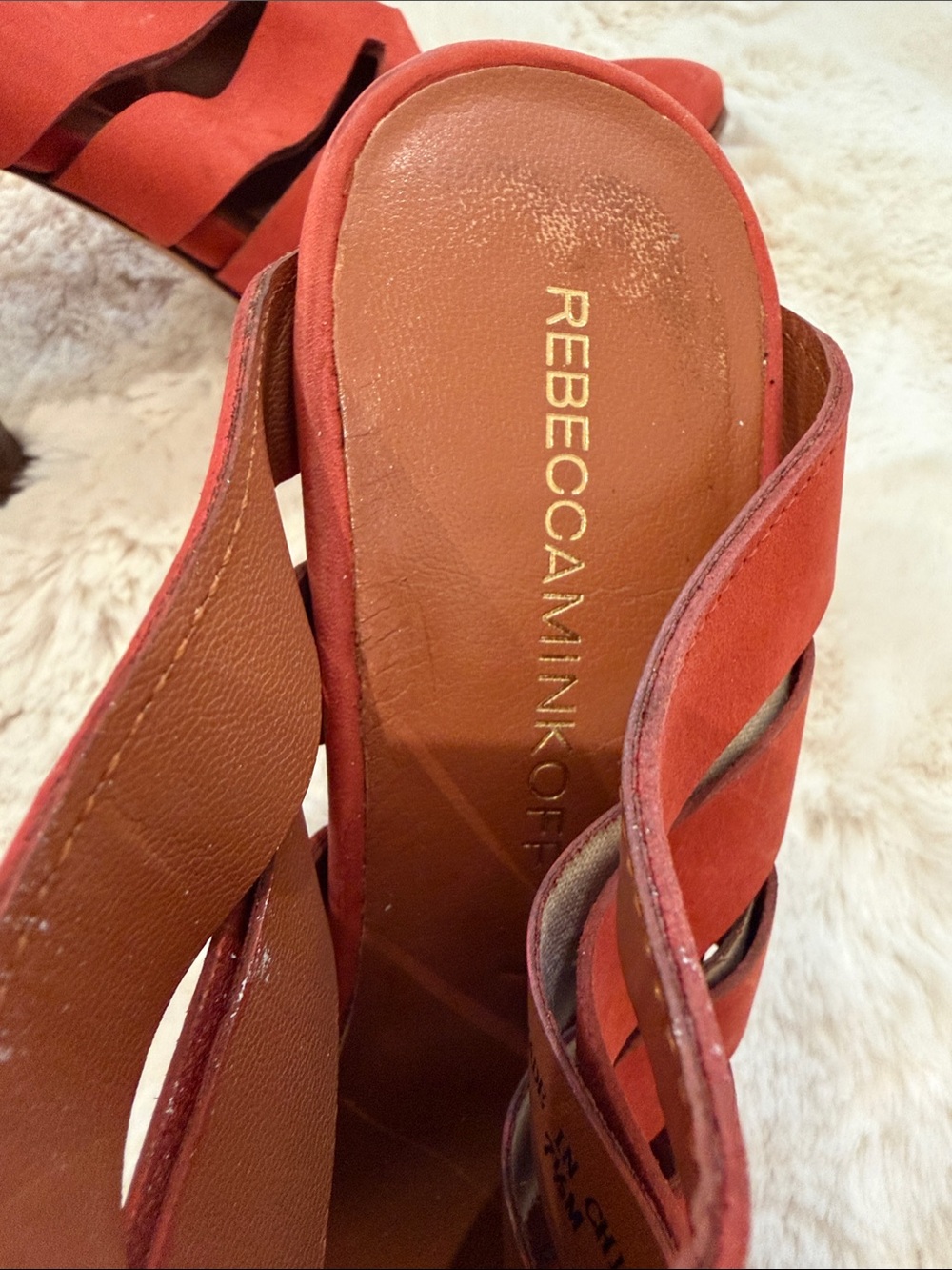 Rebecca Minkoff Coral Red Suede Slide Mules